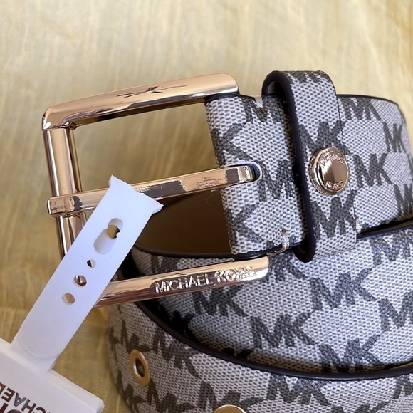 Brand New Michael Kors Tan & Brown Logo Belt w/ Gold Tone Buckle, Accent & Holes main image 13
